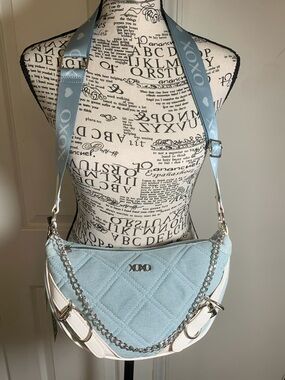 XOXO Quilted Light Blue and White Shoulder Bag with Logo Strap